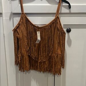 Francesca's Collections Tan Fringe Crop Top